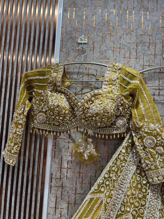 Glamorous yellow haldi mehendi Ready to Wear crop top Lehenga