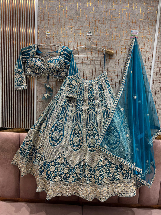 Gorgeous Sky blue Ready to Wear crop top Lehenga