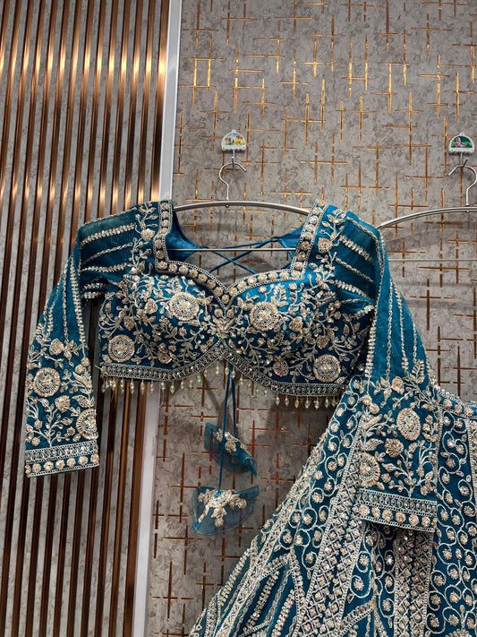 Gorgeous Sky blue Ready to Wear crop top Lehenga