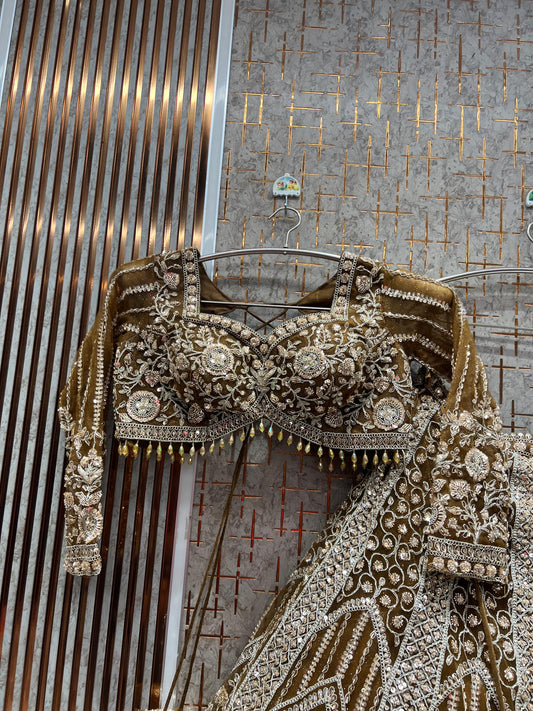 Designer Mustard Ready to Wear crop top Lehenga