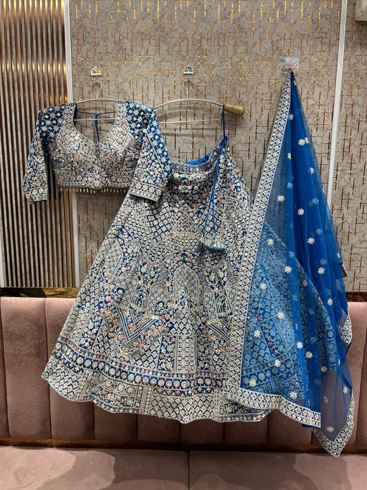 Good looking Sky blue Ready to Wear crop top Lehenga