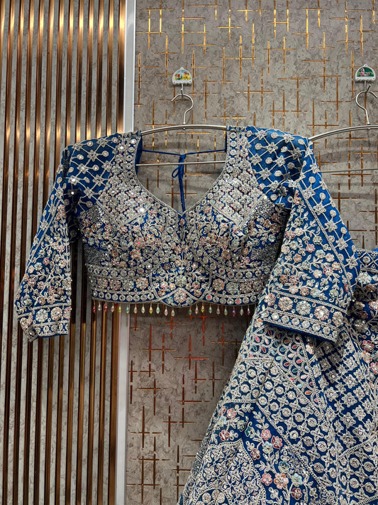 Good looking Sky blue Ready to Wear crop top Lehenga