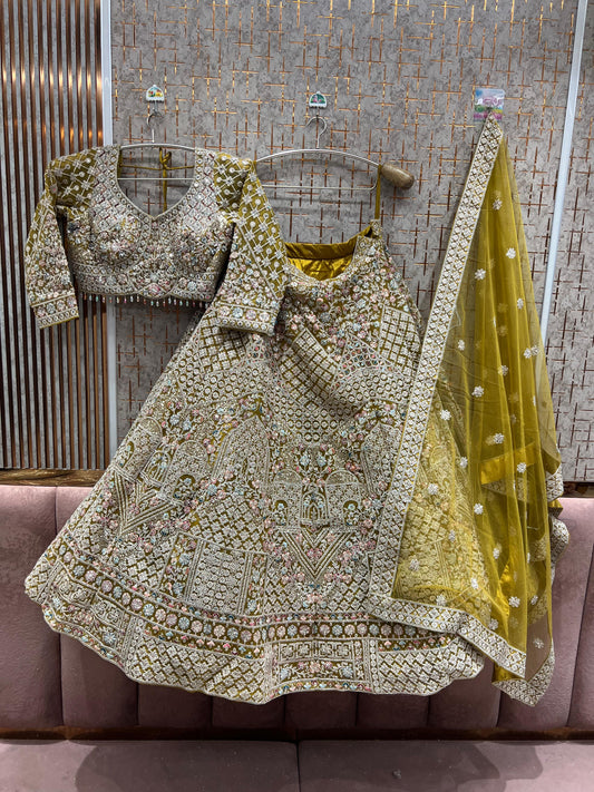 Pretty yellow haldi mehendi Ready to Wear crop top Lehenga