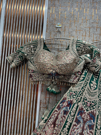 Beautiful green peacock Ready to Wear crop top Lehenga - Shopping World