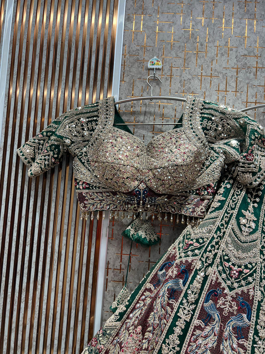 Beautiful green peacock Ready to Wear crop top Lehenga