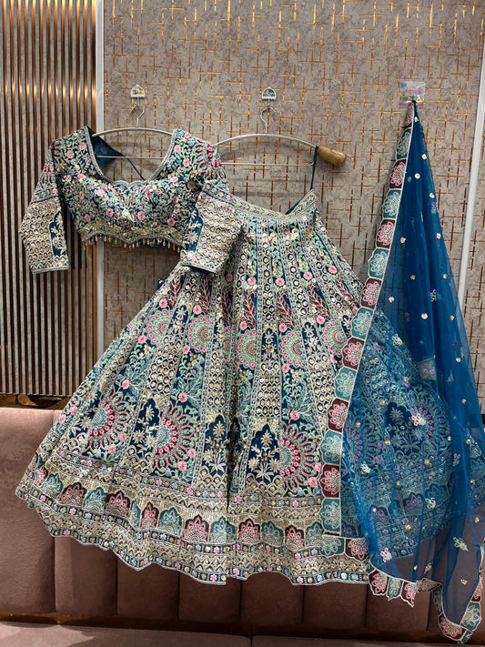 Eye Catching Sky blue Ready to Wear crop top Lehenga