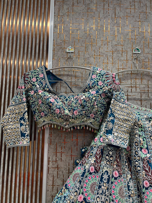 Eye Catching Sky blue Ready to Wear crop top Lehenga