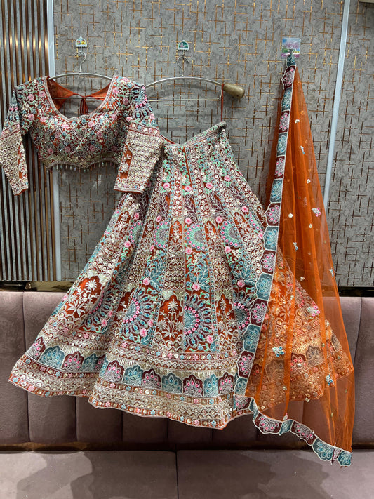 Something different Rust orange  Ready to Wear crop top Lehenga