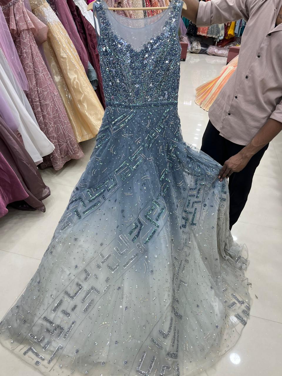 Delightful White Blue gown