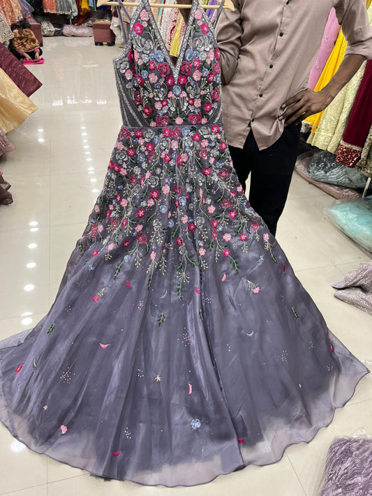 Khoobsurat grey purple gown