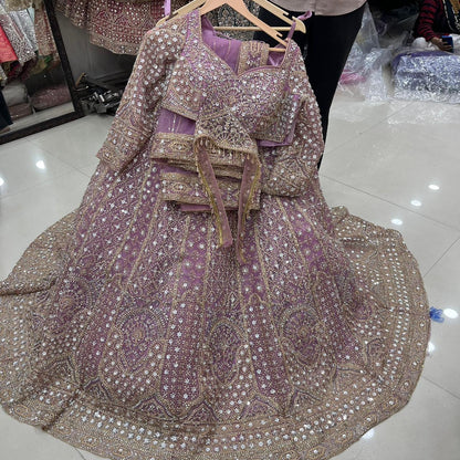 Gorgeous light beige golden Ready to Wear crop top Lehenga