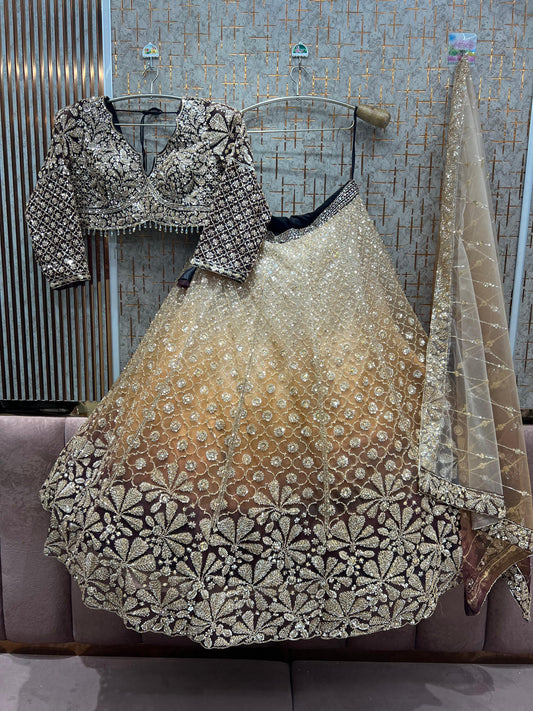 Designer yellow mustard Ready to Wear crop top Lehenga