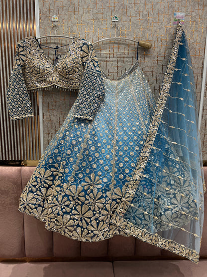 Designer blue Ready to Wear crop top Lehenga