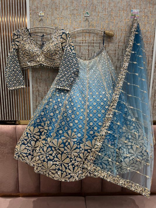 Designer blue Ready to Wear crop top Lehenga