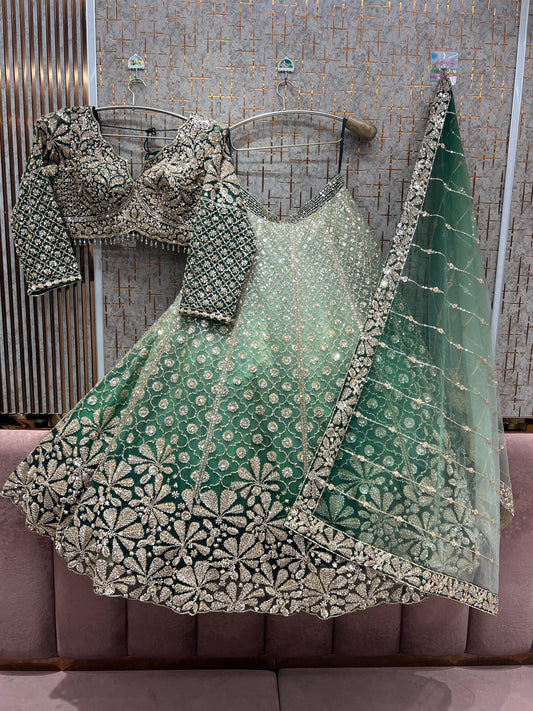 Designer green mehendi Ready to Wear crop top Lehenga