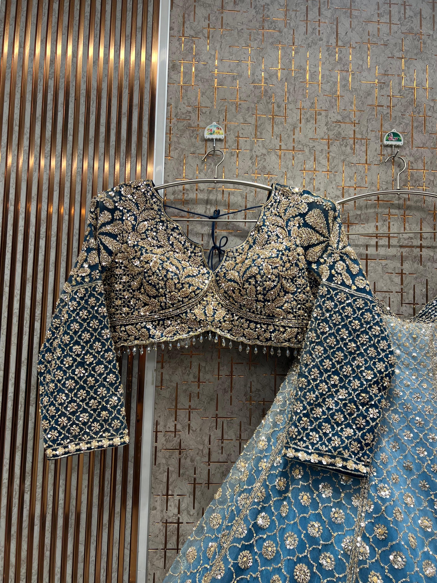 Designer blue Ready to Wear crop top Lehenga