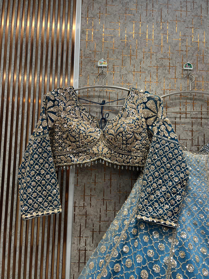 Designer blue Ready to Wear crop top Lehenga