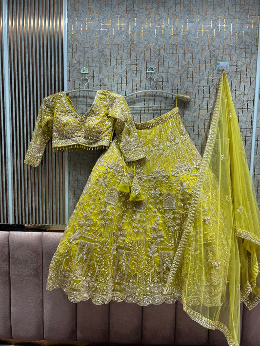 Astonishing yellow haldi mehendi Ready to wear Crop Top Lehenga
