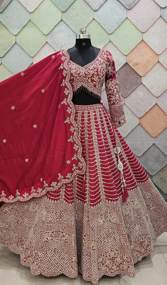 Premium silk with beautiful silver kundan and stone work with full flair heavy ghera, intricately work on front and back Full sleeves blouse blue Ready to Wear crop top Lehenga