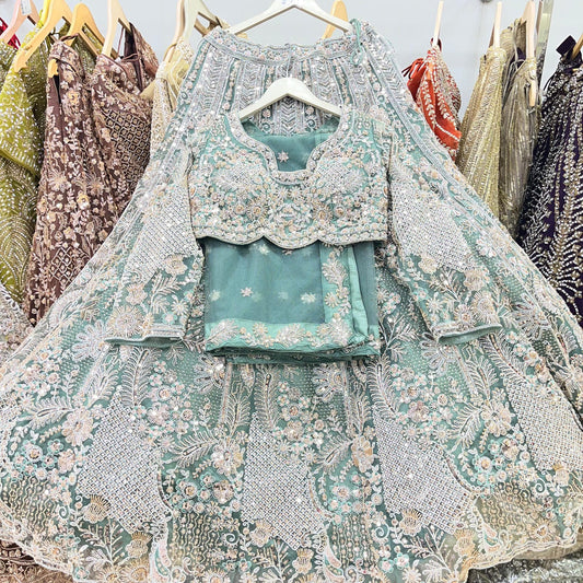 Khoobsurat Sea green Ready to Wear crop top Lehenga