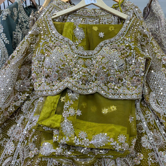 Beautiful lemon green Ready to Wear crop top Lehenga