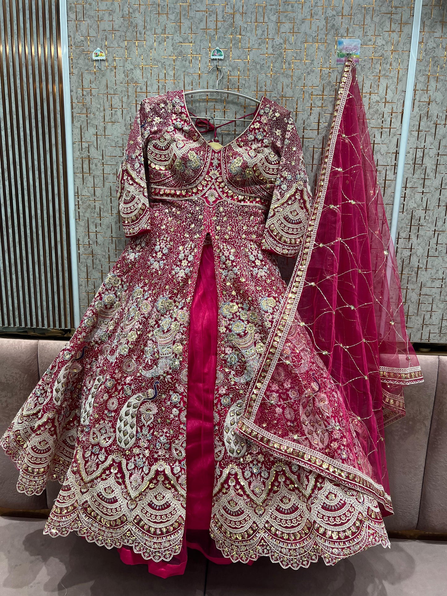 Eye Catching Hot pink peplum Dress Lehenga