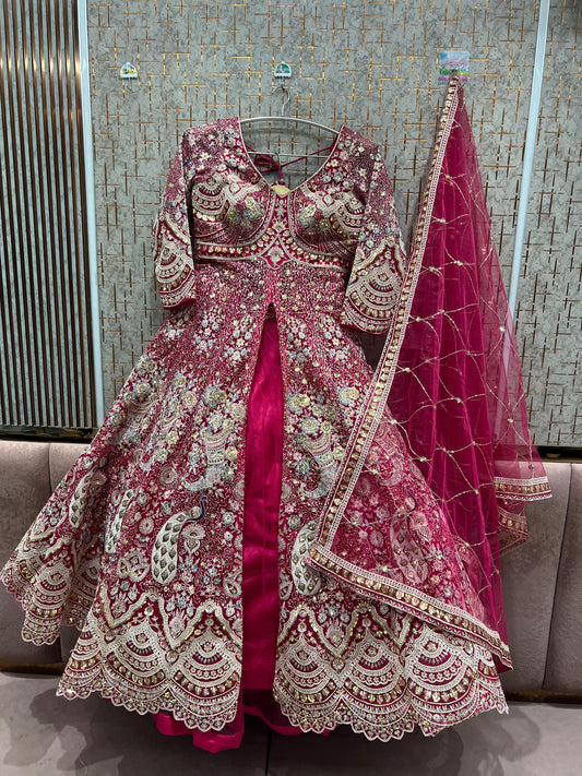 Eye Catching Hot pink peplum Dress Lehenga