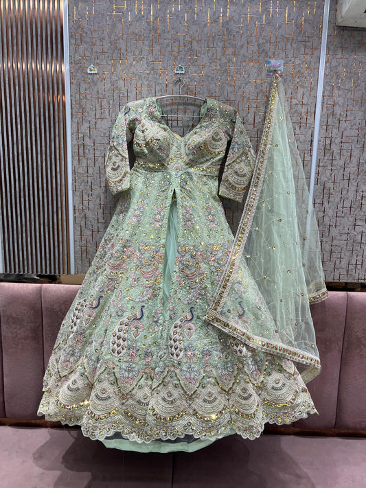 Lavishing pista green peplum Dress Lehenga