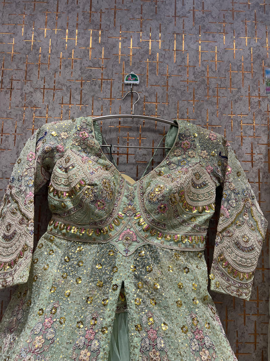 Lavishing pista green peplum Dress Lehenga