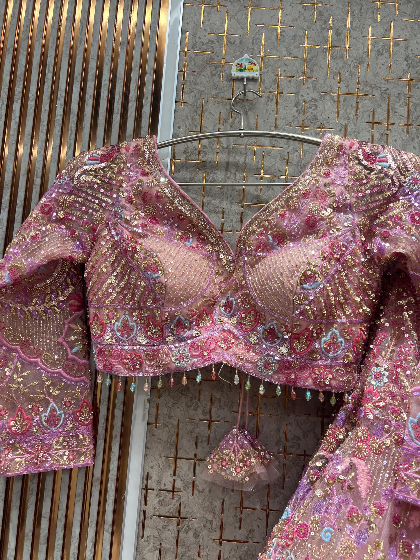 Delightful beige golden Ready to wear Crop Top Lehenga