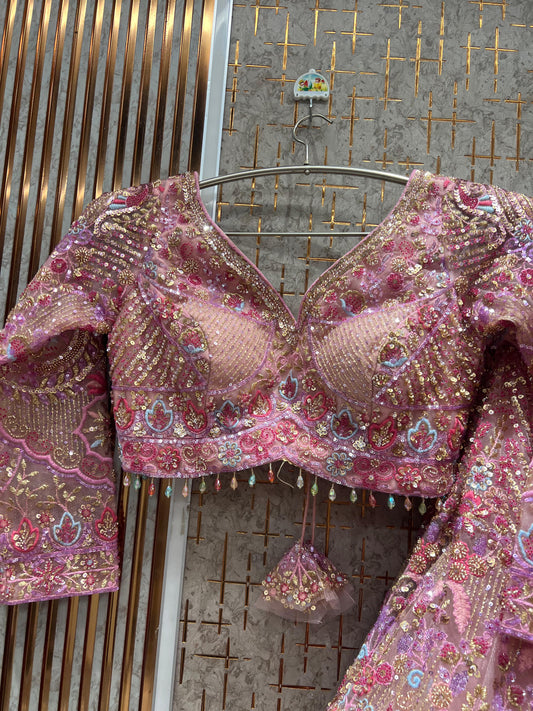 Elegant pink Ready to wear Crop Top Lehenga