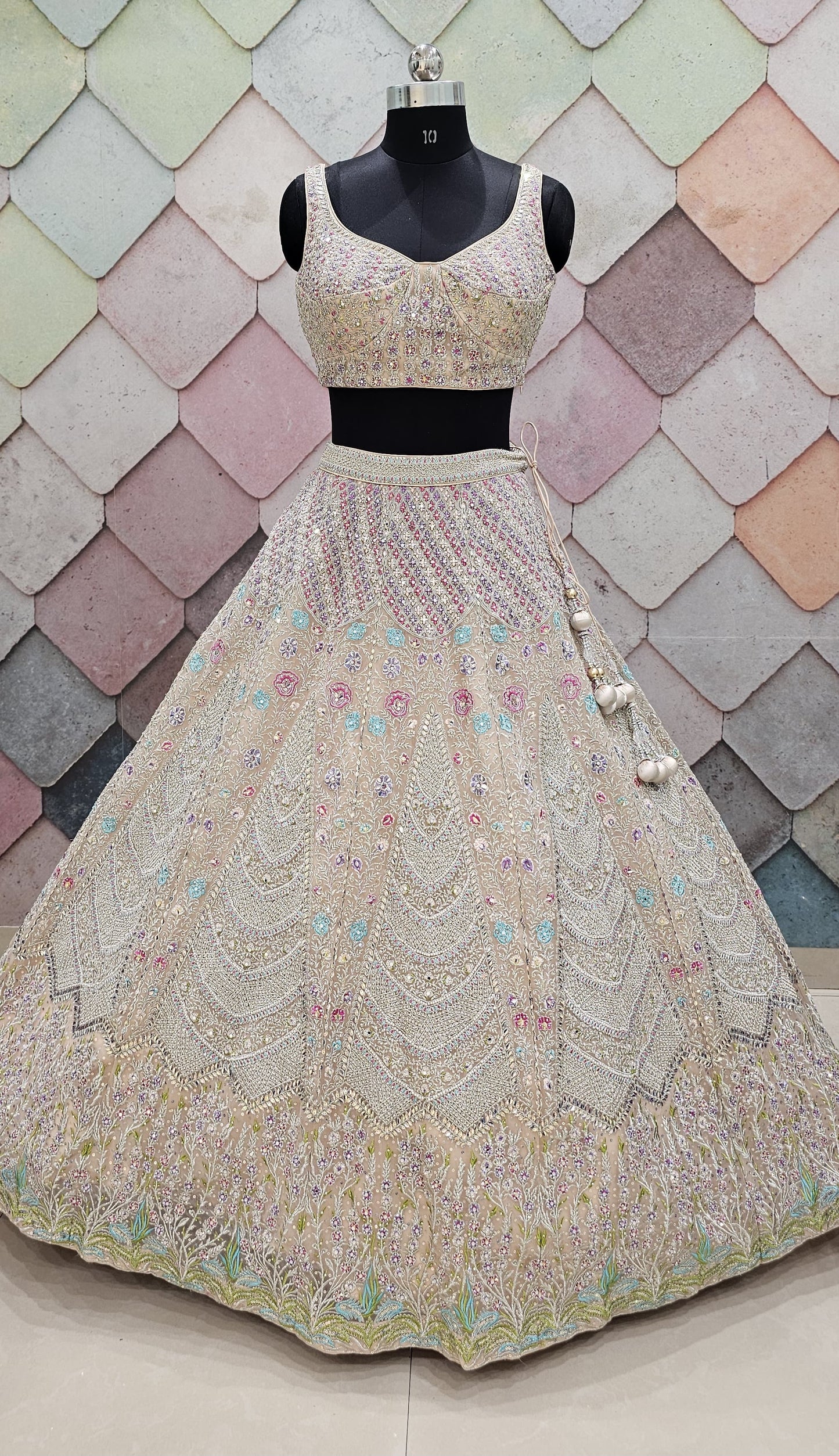 Khoobsurat Beige peach Ready to wear Crop Top Lehenga