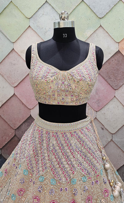 Khoobsurat Beige peach Ready to wear Crop Top Lehenga