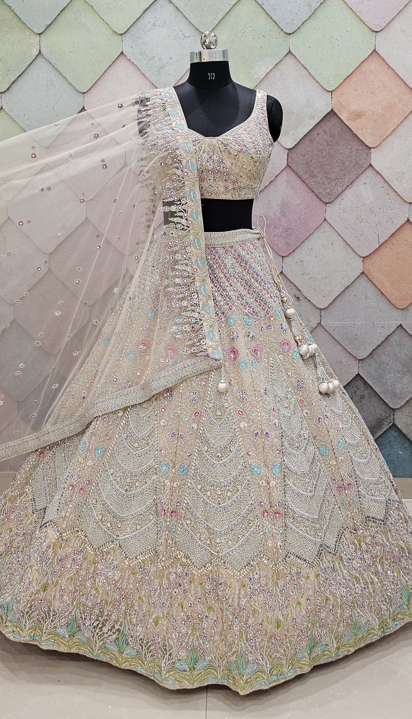 Khoobsurat Beige peach Ready to wear Crop Top Lehenga