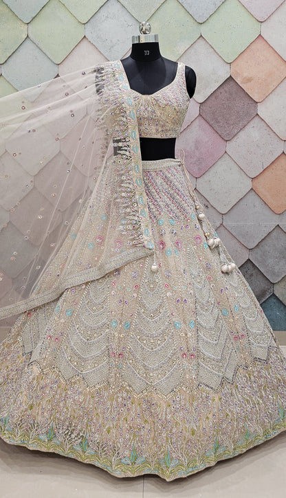 Khoobsurat Beige peach Ready to wear Crop Top Lehenga