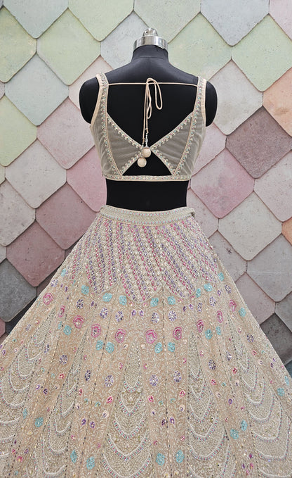 Khoobsurat Beige peach Ready to wear Crop Top Lehenga