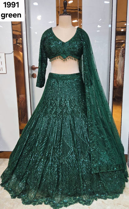 Something Different Green on Green Monotone Crop Top Lehenga