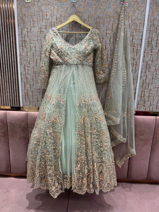 Fantastic light green Peplum long Dress Farshi Gaharara Dress Special