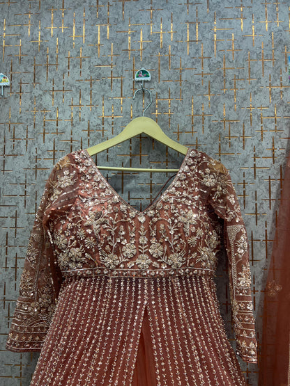 Fabulous orange peplum long Dress Farshi Gaharara Dress Special