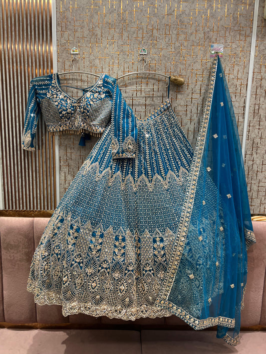 Eye Catching Blue Crop Top Ready to wear Lehenga