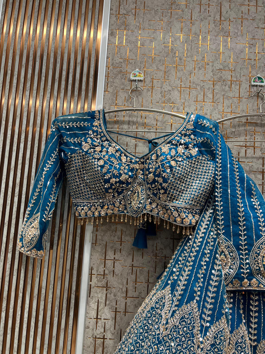 Eye Catching Blue Crop Top Ready to wear Lehenga