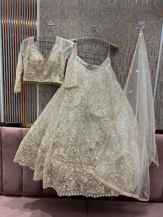 Charming Beige golden Crop Top Ready to wear Lehenga