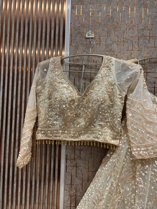 Charming Beige golden Crop Top Ready to wear Lehenga