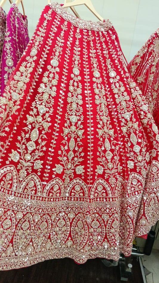 Delightful Red Crop Top Ready to wear Lehenga