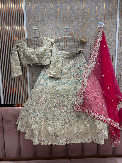 Designer Beige golden Ready to wear Crop Top Lehenga