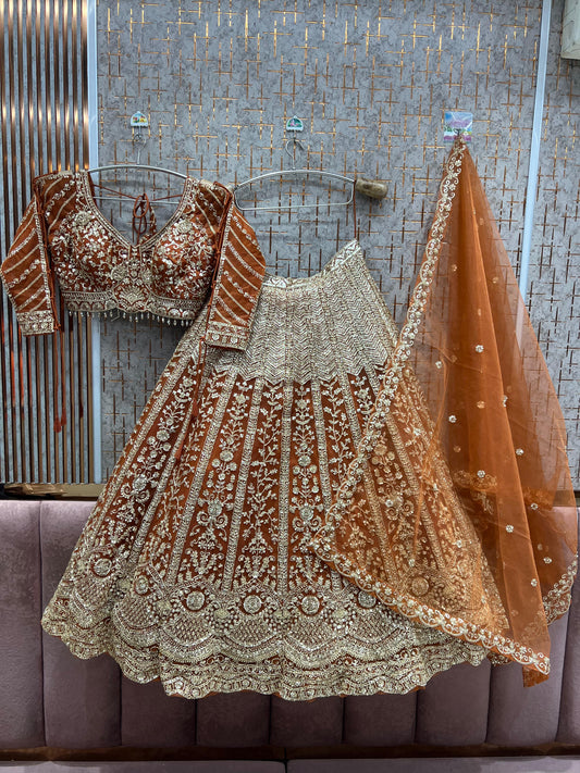 Good looking Rust Orange Ready to wear Crop Top Lehenga