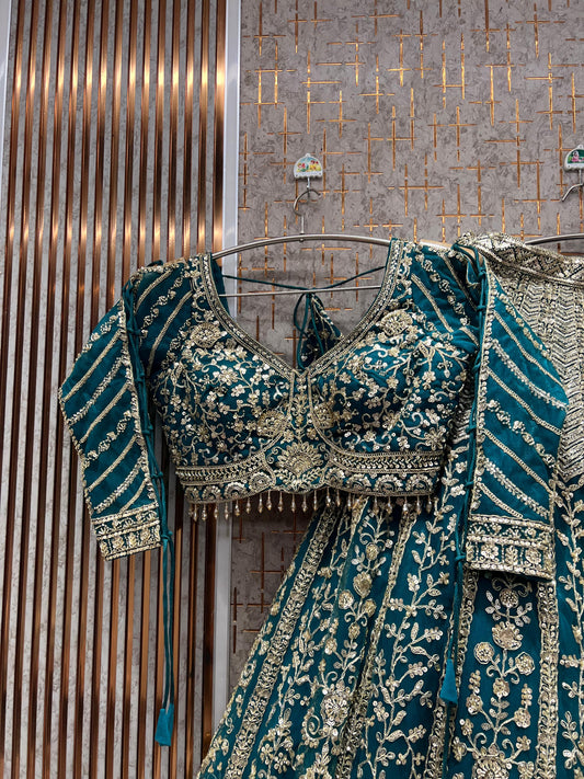 Glamorous Blue Ready to wear Crop Top Lehenga