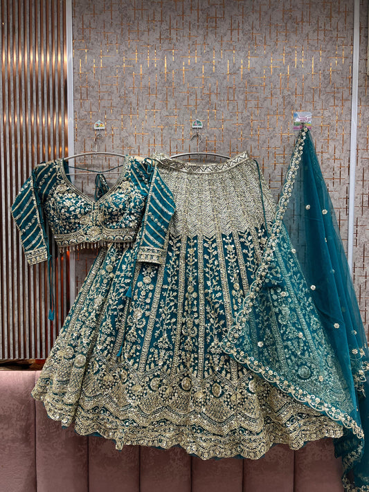 Glamorous Blue Ready to wear Crop Top Lehenga
