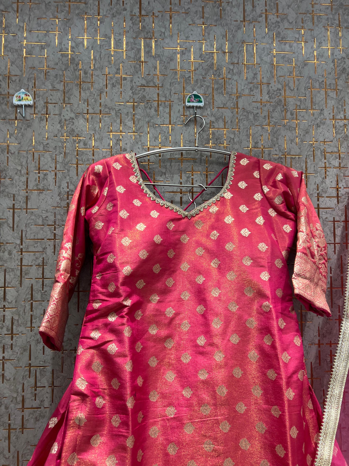 Beautiful Hot pink long Dress Farshi Gaharara Dress Special