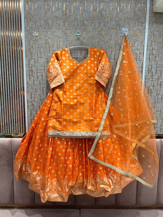 Pretty Orange long Dress Farshi Gaharara Dress Special